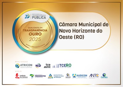 Câmara Municipal é reconhecida com o Selo Ouro de Transparência Pública pelo Programa Nacional de Transparência Pública.